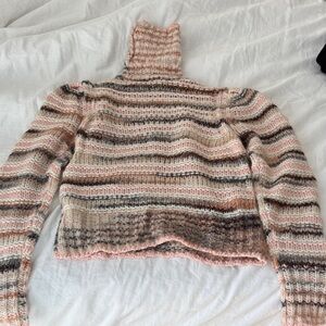 A.L.C. Pink and Cream Striped Turtleneck Sweater